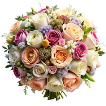 a bouquet of pink and white roses