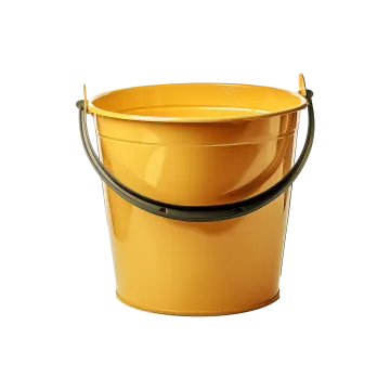 a yellow bucket with black handles