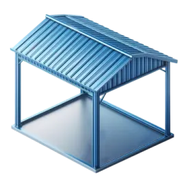 a metal structure with a blue roof