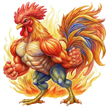 a drawing of a rooster on fire