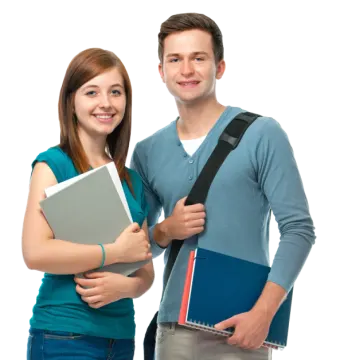 a young man and woman standing next to each other people