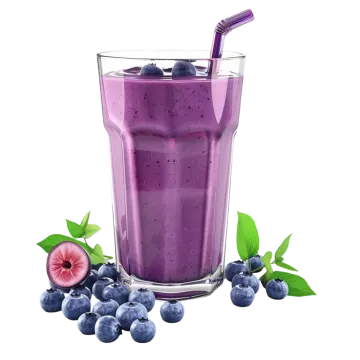 a glass filled with blueberries and berries
