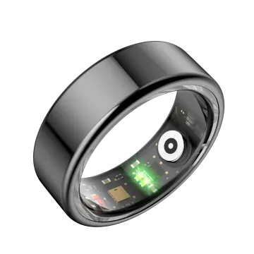 men's black tung steel ring with green led