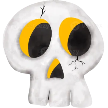 an illustration of a skull with yellow eyes