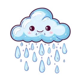 a cartoon cloud with rain on it
