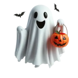 a ghost with a pumpkin in his hand