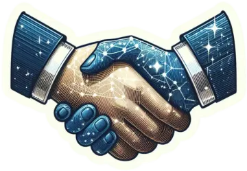 two people shaking hands with stars in the background