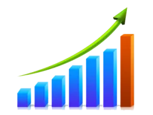 a bar chart with an arrow pointing upward