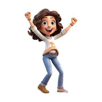 a cartoon character in a white shirt and jeans