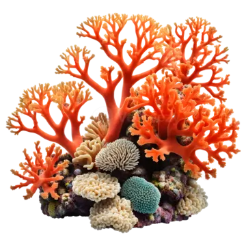 an orange coral and corals on a white background