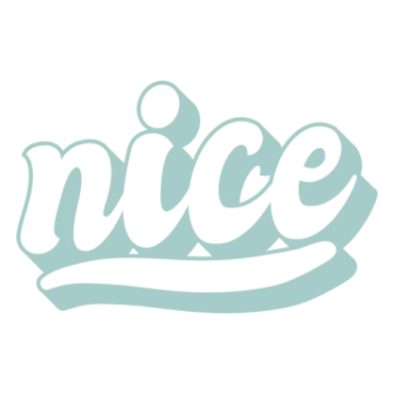 a white and blue logo with the word nice