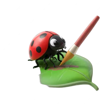 a ladybird sitting on top of a green leaf with a pencil