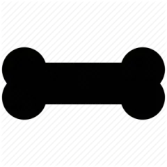 a black and white dog bone icon
