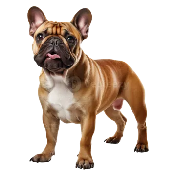 a small brown and white dog standing on a white background