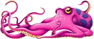 a pink octopus with yellow eyes and tentacles