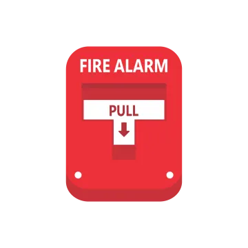 a red fire alarm with an arrow pointing up