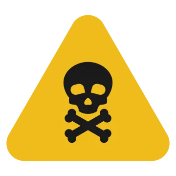 a yellow triangle with a skull on it