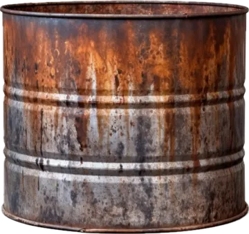 an old rusty metal barrel on a white background