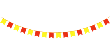 a yellow, red and green pennant on a white background
