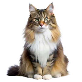 a brown and white cat sitting on the ground