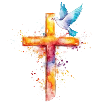 a cross with a bird flying over it