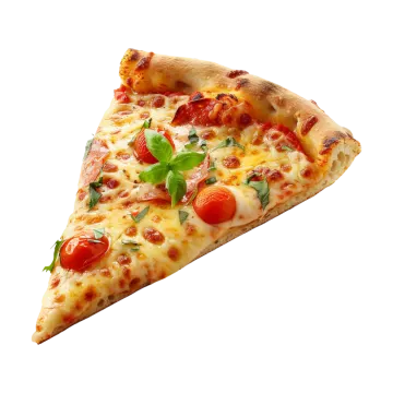 a slice of pizza on a white background