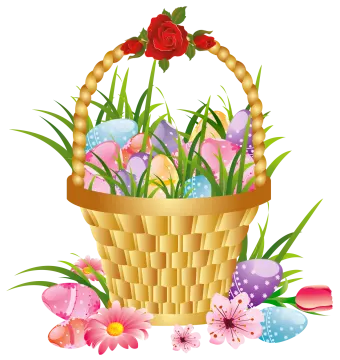 a basket filled with easter eggs and flowers
