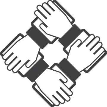 a black and white image of four hands holding each other hands