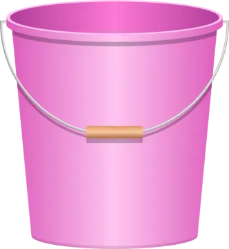 a pink bucket with a wooden handle