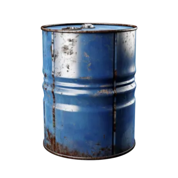 a blue barrel with rust on it