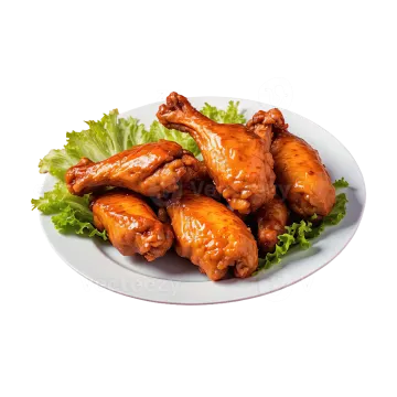 a plate of chicken wings on a white background