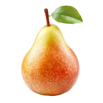 a pear with a leaf on top of it