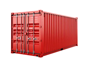 a red shipping container on a white background