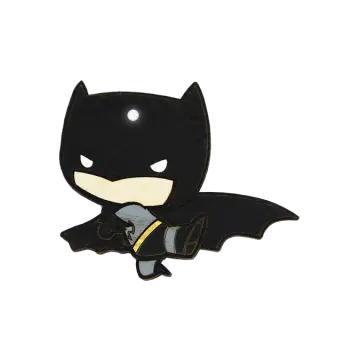 a batman pin with a black suit and tie