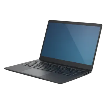 a black laptop with a blue screen