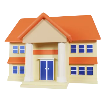 a house with a blue door and red roof
