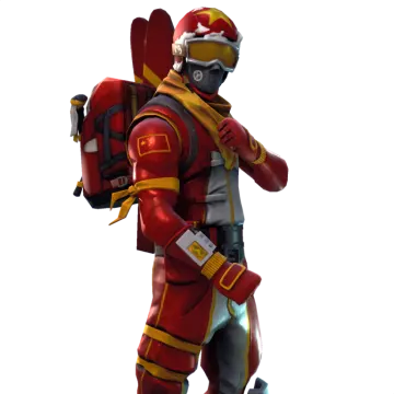a man in a red and yellow suit with a backpack on his back