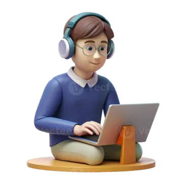 a person wearing headphones and using a laptop