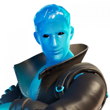 a man in a blue suit and black gloves