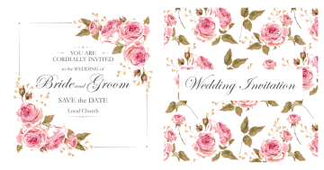 wedding invitation card with pink roses