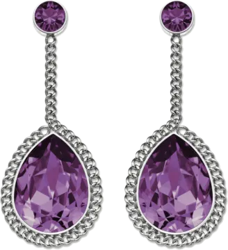 a pair of earrings with purple stones