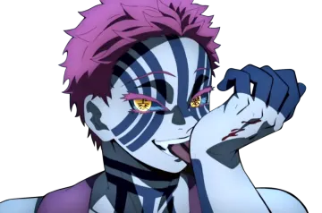 a cartoon character with purple hair and yellow eyes