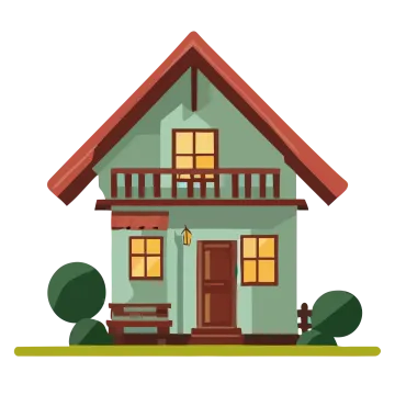 a green house with a brown roof