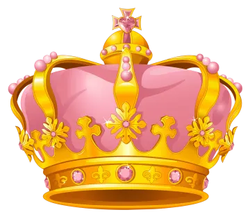 a golden crown with pink and gold accents