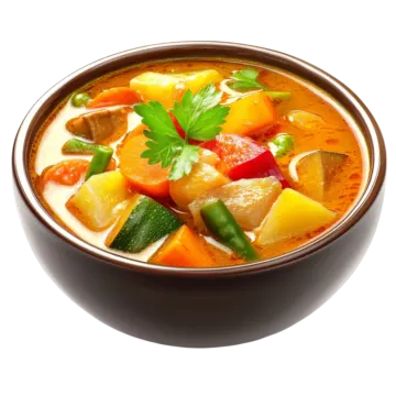 a bowl of soup with vegetables and meat