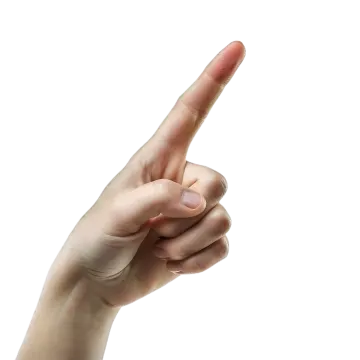 a woman's hand is pointing at the camera