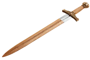 a wooden sword on a white background