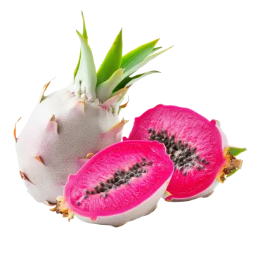 two halves of a dragon fruit cut in half