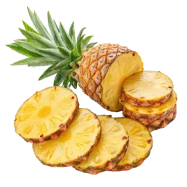 a pile of sliced pineapples on a white background