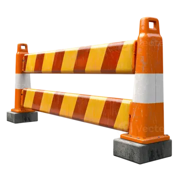 an orange and white barrier with yellow stripes